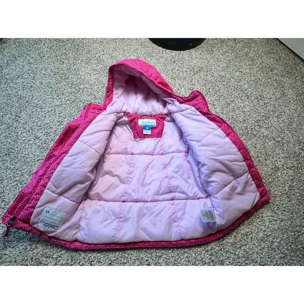 Columbia girls kids insulated winter jacket/coat, size 4T, Hot Pink polka dots